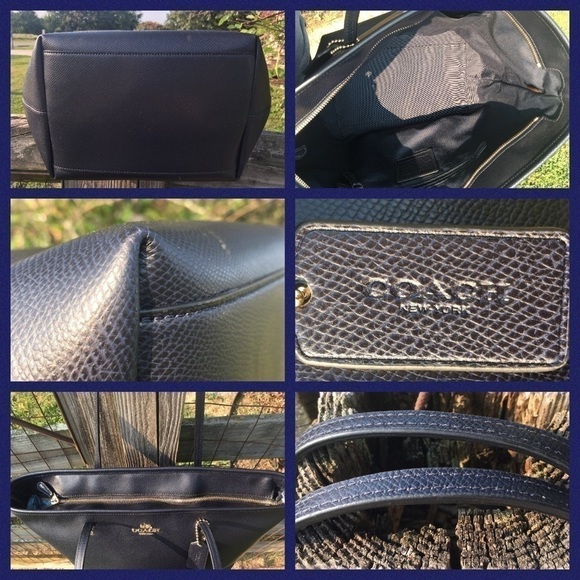 Coach Navy Zipper City Tote & Accordion Wallet Set Midnight Blue Bag - Picture 3 of 6